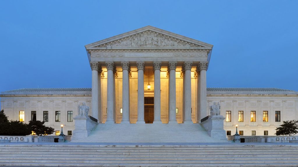 A panoramic image of the US Supreme Court building.