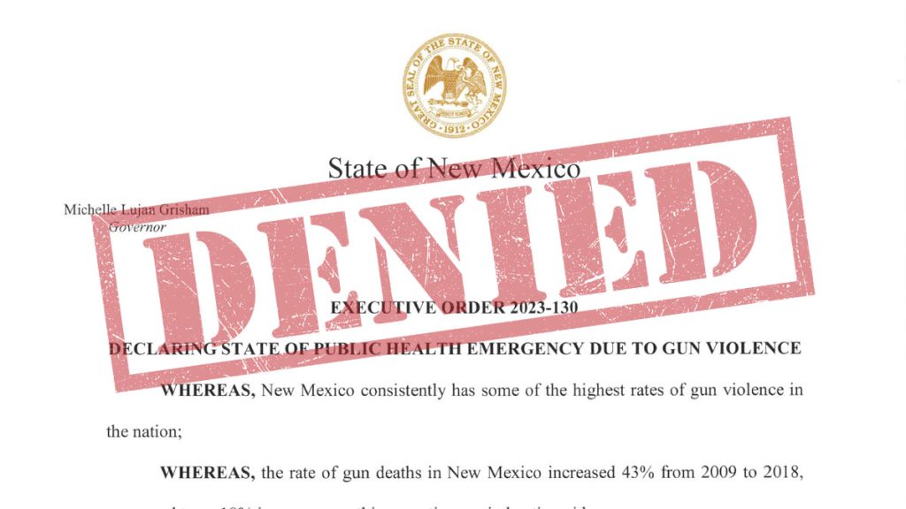 New Mexico Executive Order 2023-130 with the word denied across it.