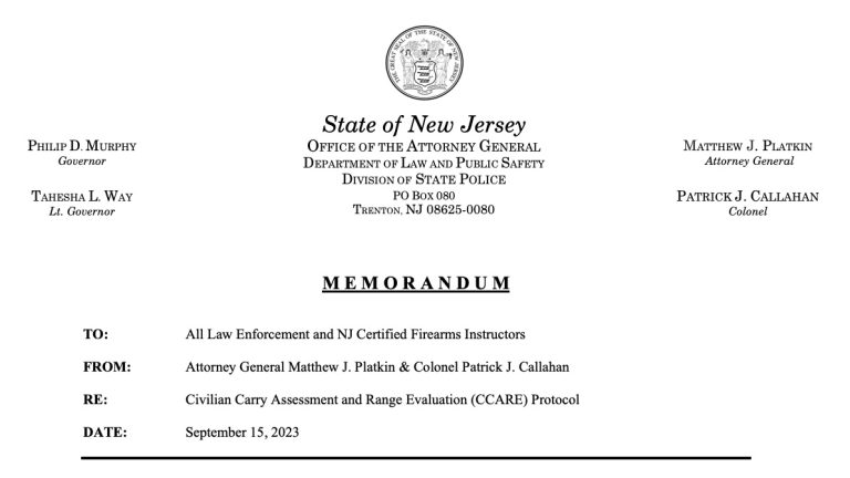 A screenshot of the NJ memo to law enforcement regarding the new CCARE protocol.