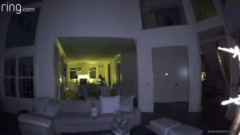 A screen capture of the video that captured John Kabourakis confronting three criminals that had invaded his hiome.