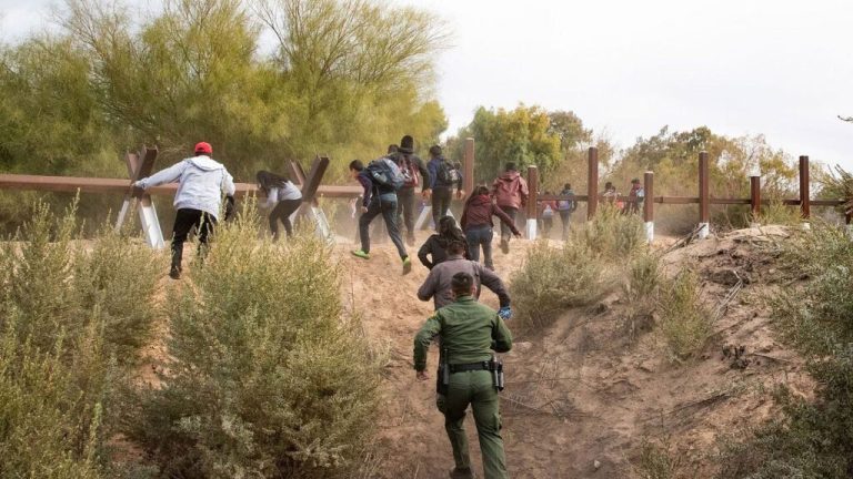 A Customs and Border Patrol attempting to capture those illegally crossing the border into the United States.