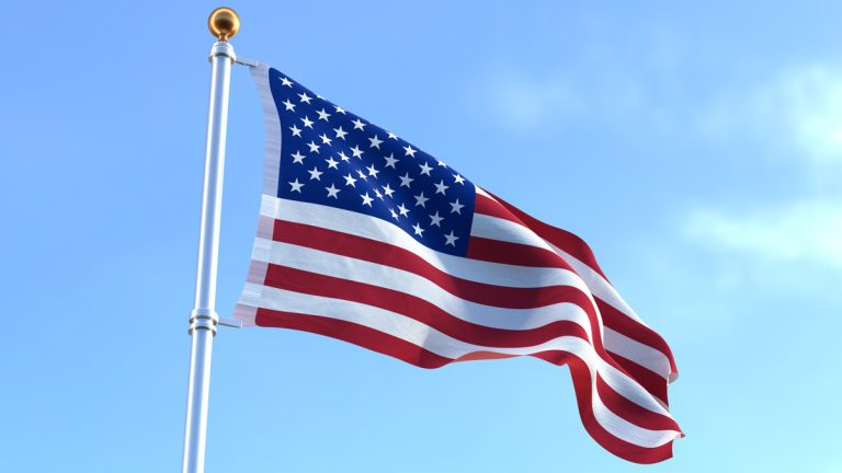 An American flag waving in the wind