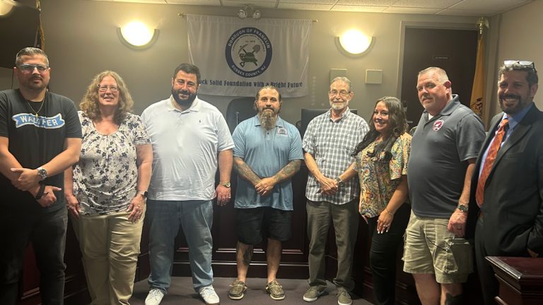 From the night of Franklin Borough's passing of the measure, Englishtown Mayor Daniel Francisco, Roman Dementiuk, N.J. Assemblywoman Dawn Fantasia, Joe LoPorto, and members of the Franklin Borough council.