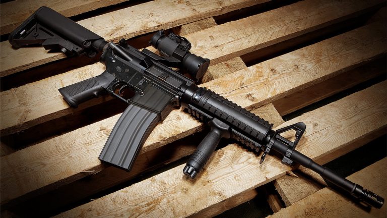 An AR15 rifle with a standard capacity magazine