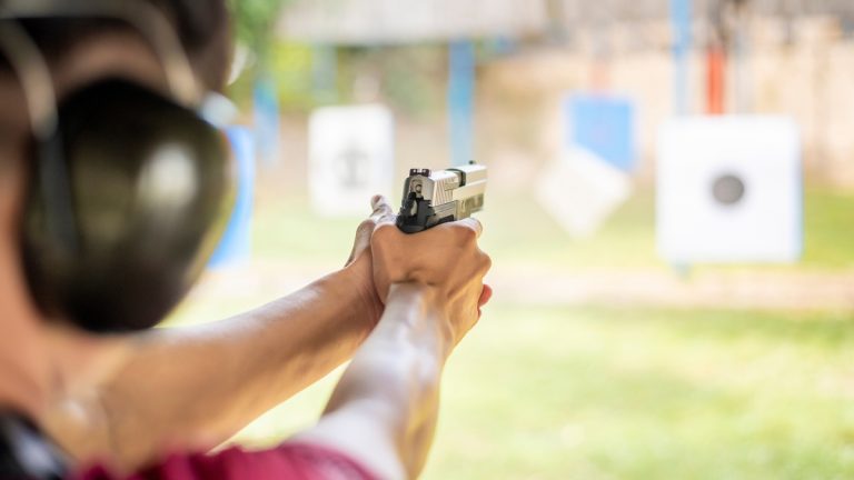 A person training with a firearm