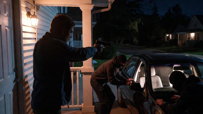 A homeowner using a firearm to fend off car thieves