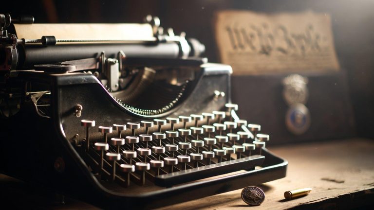 Vintage typewriter on a wooden desk