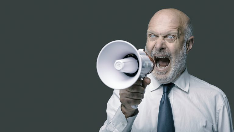 Man screaming into megaphone