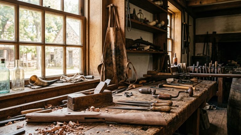 18th century gunsmith's workbench