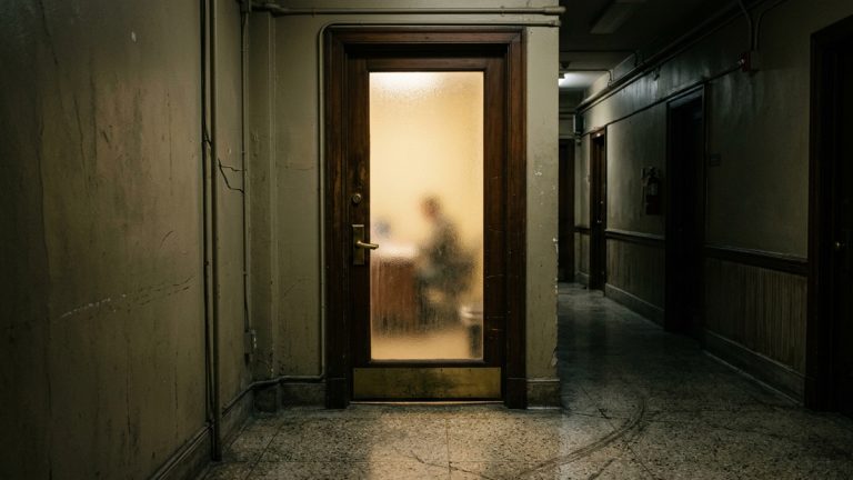 A government office with a closed door