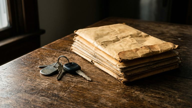 Car keys on a wooden desk