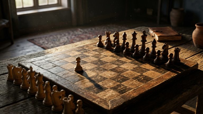 A chess set where the white side has only one pawn