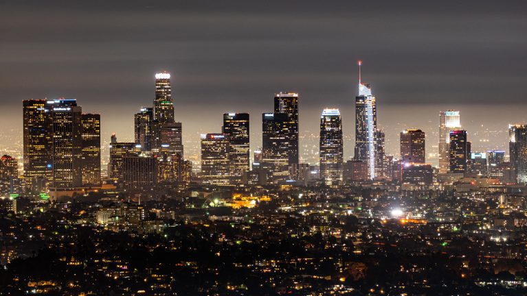 The Los Angeles skyline at night